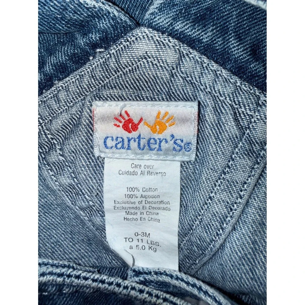 Y2K Carter's Baby Girl Denim Bear Overalls Romper 0-3 Months 100% Cotton